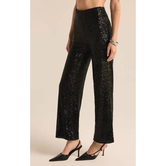 NEW Z SUPPLY skylar sequin pants in black - Picture 2 of 4